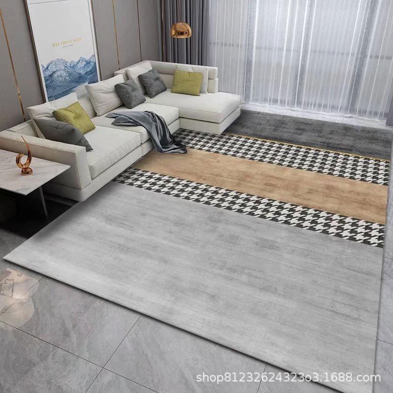Modern Geometric Pattern Chenille Living Room Carpet Non Slip Indoor Rug Houndstooth Striped Floor Mat for Living Room Bedroom