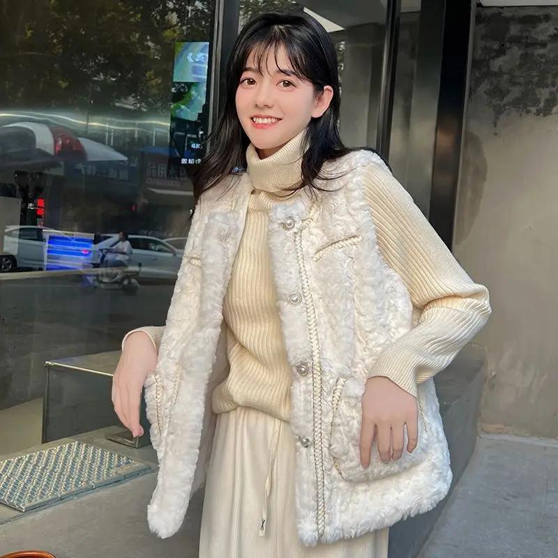 

WTEMPO Искусственный меховой жилет, женская осенне-зимняя безрукавка, пушистая стеганая плюшевая куртка, модный жилет, гостевой пушистый жилет XXL белый