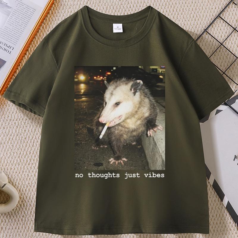 No Thoughts Just Vibes Opossum TShirt Funny Possum Meme Tee Graphic WOMEN TShirt Vintage Streetwear Unisex High Quality Top