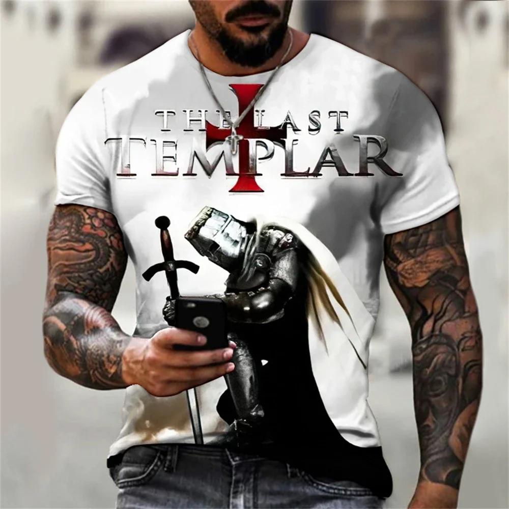 Summer Fashion Templar 3D Printed Men's T-Shirt Street Harajuku Cross Tshirt for Men Short Sleeve Oversized Tshirt Vintage Tops