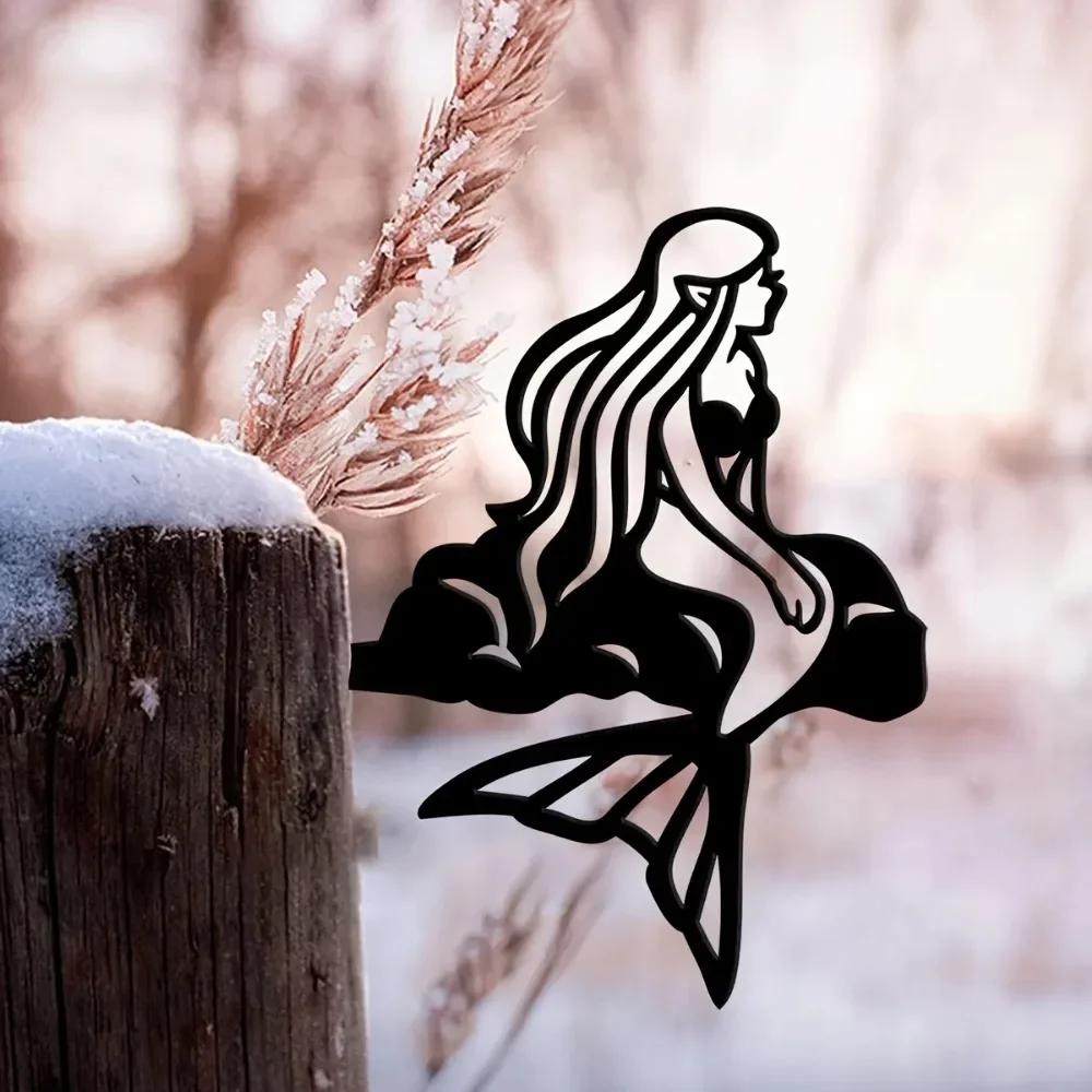 1 Stück, Metall Meerjungfrau Silhouette Rustikale Outdoor Heim- & Gartendekoration Einweihungsgeschenk für Terrassendekoration und Rasendekoration