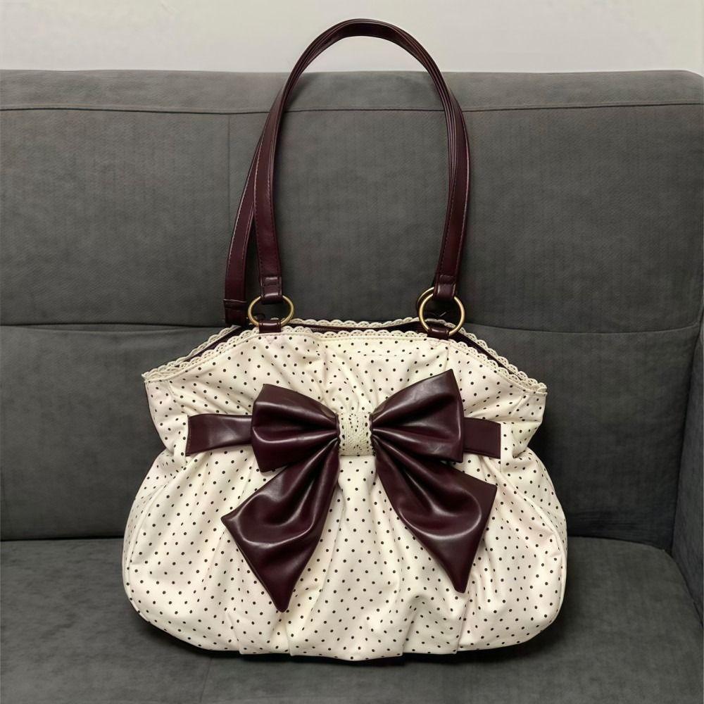 Trendy Vintage Women's Bow Handbag Aesthetic Dot Y2k Lady Shoulder Bags All Match Casual Chic Ins Underarm Bag Streetwear