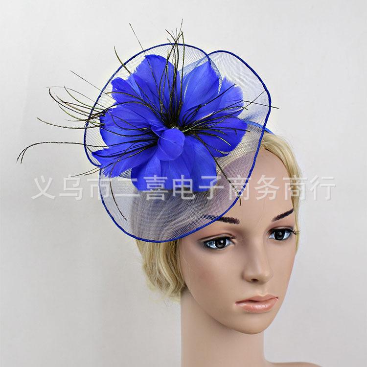 New color optional bridal headgear top hat wedding lace head flower wedding mesh hair accessories, feathers