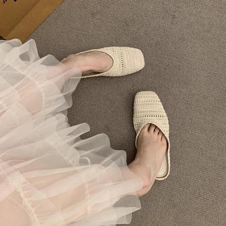 French hollow bag head slippers summer wear 2025 Birkenstocks knitted one-pedal lazy slippers