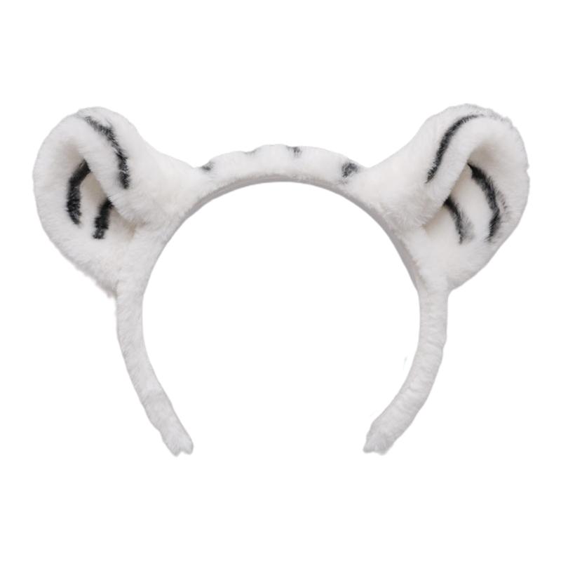 Cartoon Plush Headband Animal Tiger Ears Hairband Tail Set Fluffy Hair Hoop Halloween Christmas Props Theme Costume
