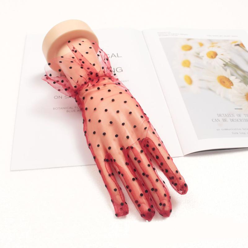 Mănuși Scurte Sexy Negre cu Buline Dantelă Respirabile Ciclism Protecție Solară Mănuși Mirese Nuntă Mănuși Subțiri Transparente