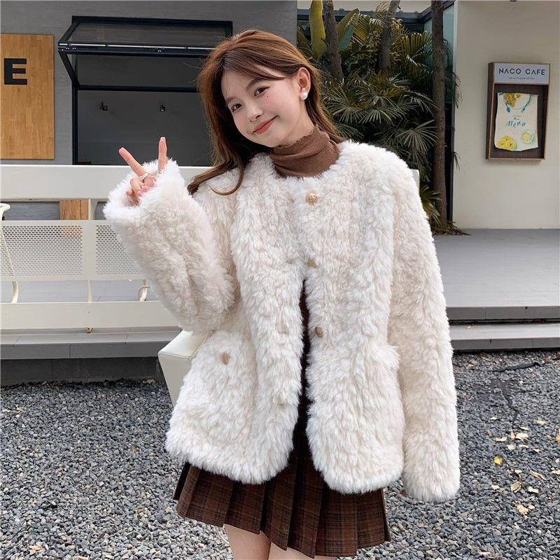 Imitation lamb fur coat women's winter new thickened loose fluff temperament top