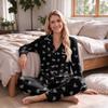Women's Fashion Print Pajama Set Long Sleeve Button Down Top and Pants with Pockets V-Neck Set