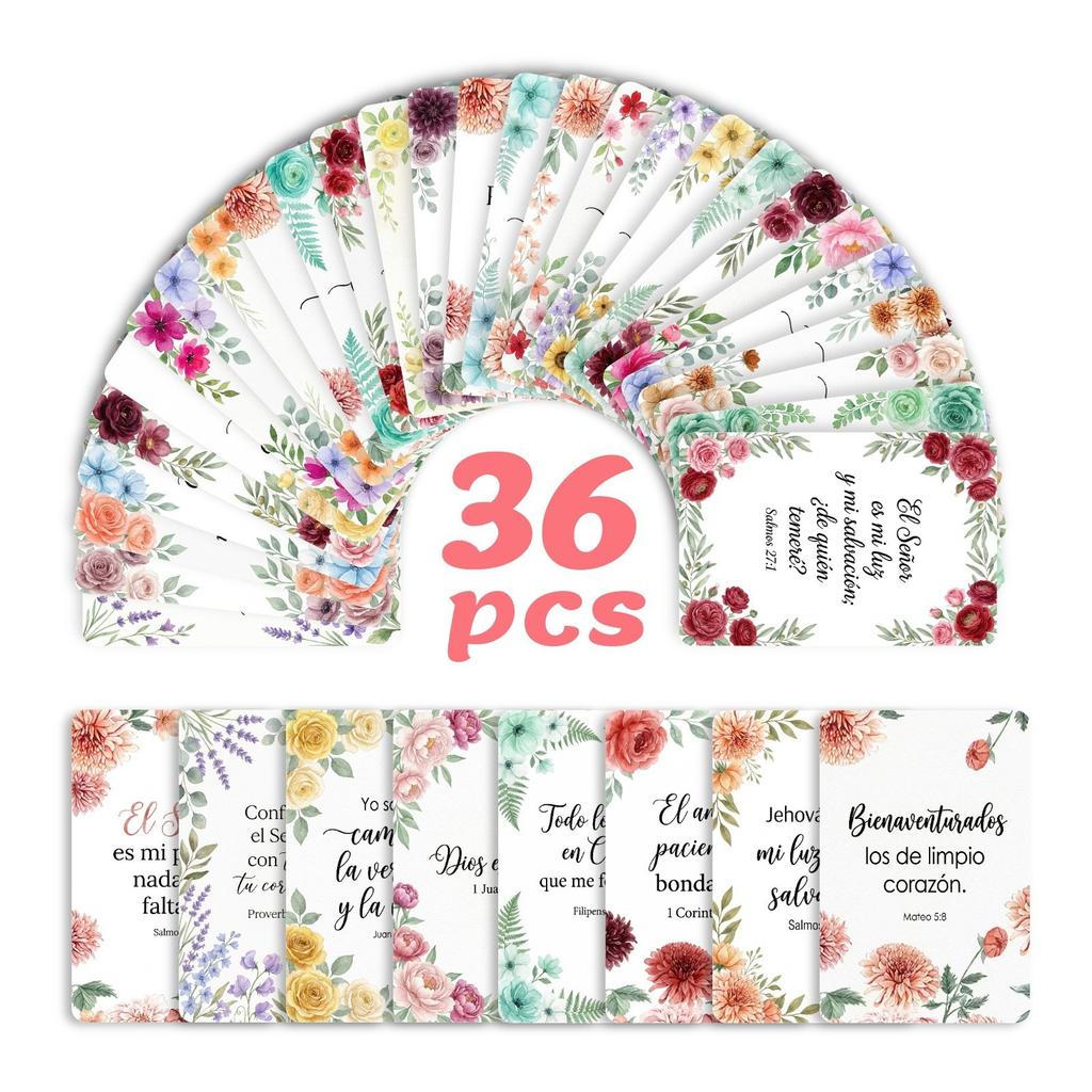 36 Spanish Scripture Cards Watercolor Flower Blessing Cards Hand Account Decorative Tabletop Ornament Cards