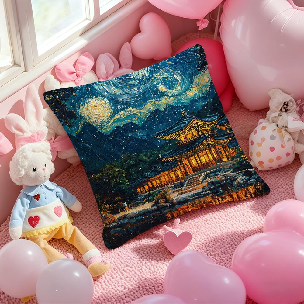 Korea Foguo Temple Cushion Cover Pattern Printed Pillowcase for Living Room Sofa Cushion Cover & Bedroom Decor