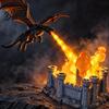 Dragon Themed Room Decorations 3D Printed Flame Lamp with Castle Base Fantasy Desk Light for Bedroom Gaming Night Kids and Bookshelf Decor,