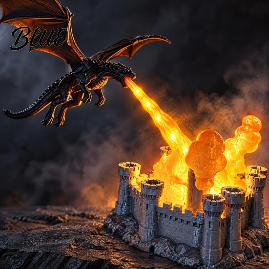 Dragon Themed Room Decorations 3D Printed Flame Lamp with Castle Base Fantasy Desk Light for Bedroom Gaming Night Kids and Bookshelf Decor,