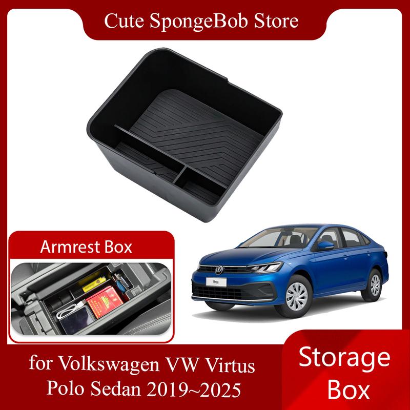Car Storage Box for Volkswagen VW Virtus Polo Sedan ~2025 Armrest Mat Central Console Sundries Organizer Tray Accessories