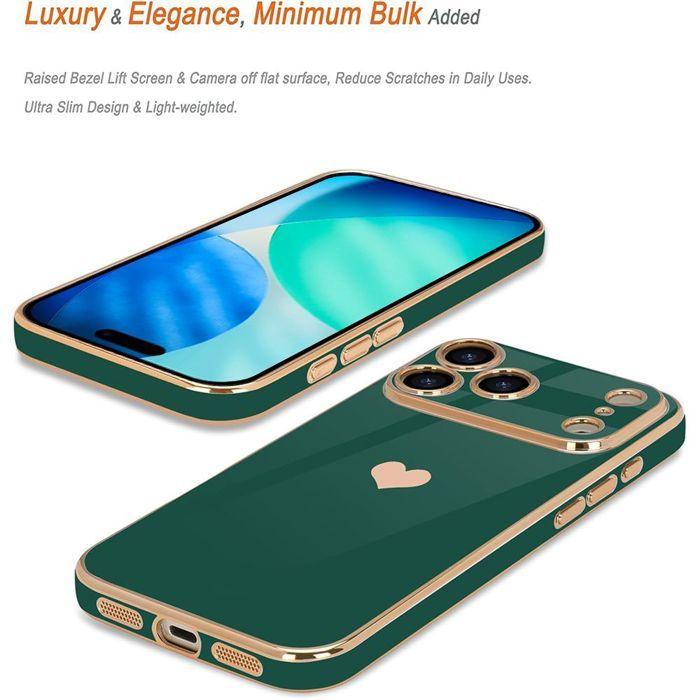 Coque pour iPhone 18 Pro Max, Silicone Souple Slim Protection Antichoc Motif Cœur - Vert Nuit