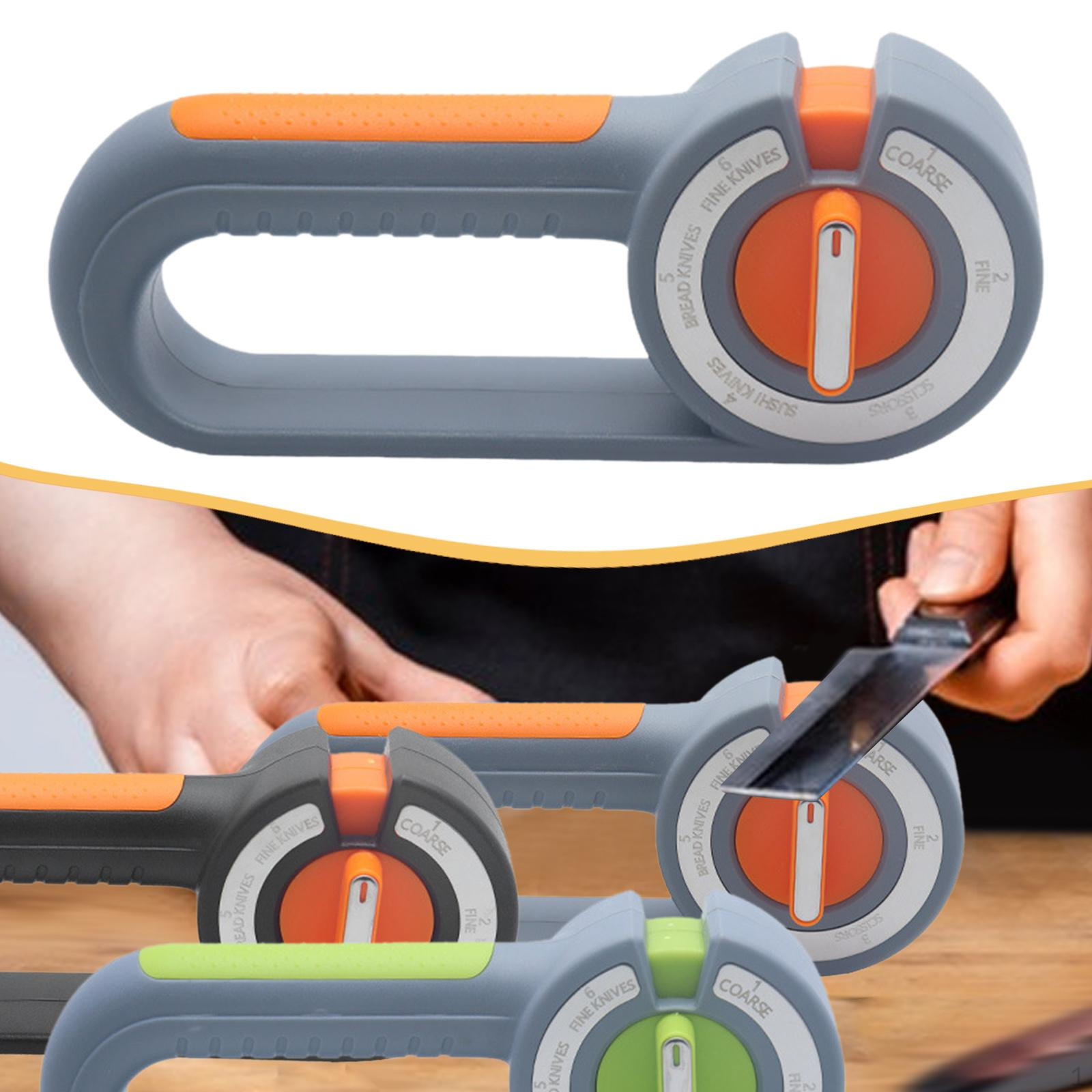 

6-in-1 Knife Sharpening System with Multiple Stages Manually Adjustable for Kitchen , Orange and Gray
