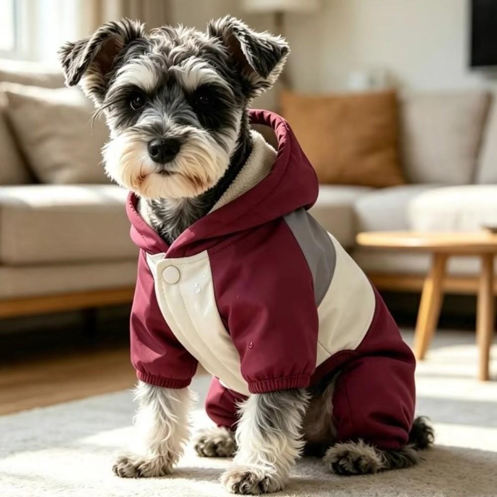 Waterproof Dog Hooded Jumpsuit Color-Block Dog Four Legged Clothes Winter Dog Clothes  Outdoor