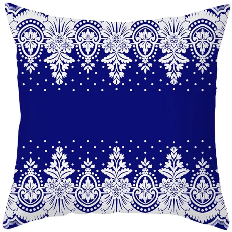 Home Decor Blue and White Floral Pattern Pillow Covers Pattern Cushion Cover Suitable for Sofa Bedroom Car Pillow Cover