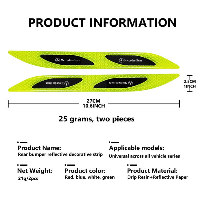 AABIA1 For Benz 2PCS Car Reflective Sticker Safety Warning Reflector Tape Strips Auto Accessories AMG CLA CLS C180 C200 W204 W205