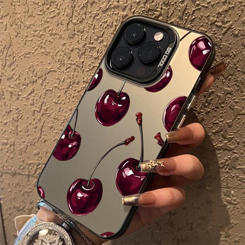 Cute Cherry Pattern Electroplate Silver IMD Phone Case For iPhone 17 16 15 14 13 12 11 Pro Max 17 Air 16E 7 8 Plus X XS XR Cover