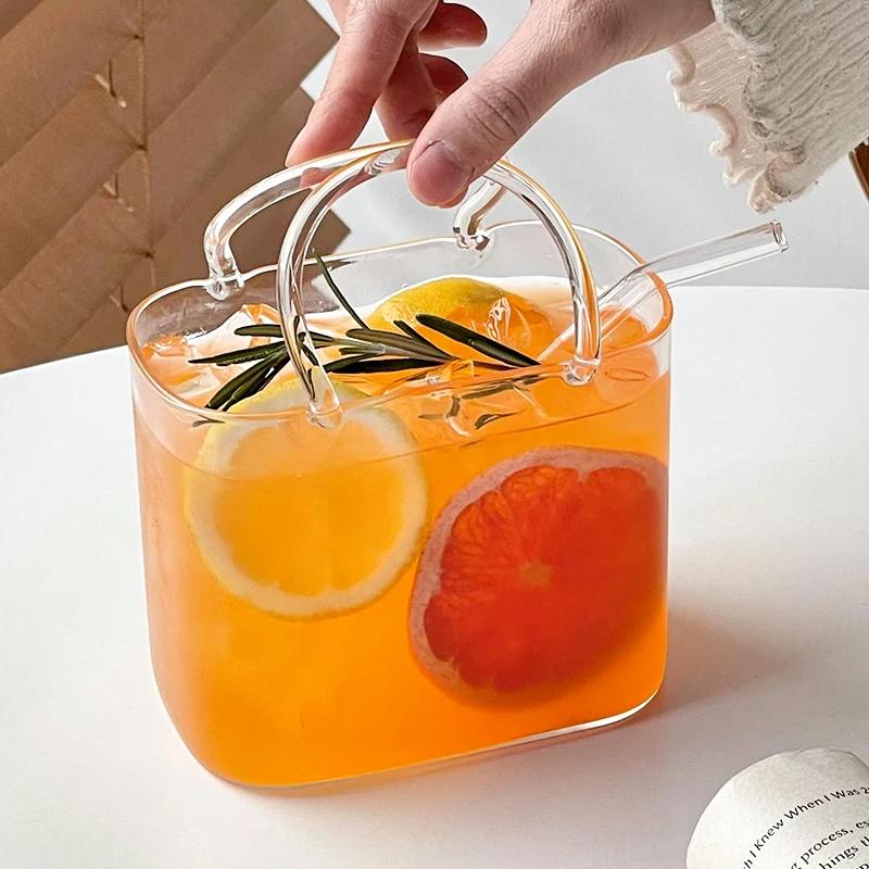 Taza de Vidrio para Bebidas de Bolso de 770 ml Copa de Cóctel Copas de Vino con Pajita Taza Creativa de Té de Frutas y Jugo para el Hogar Vajilla Especial