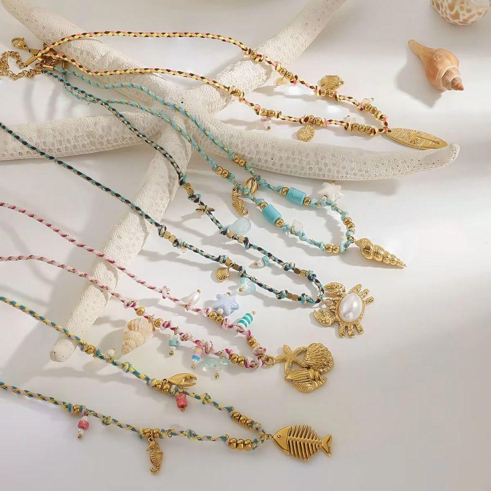 Stainless Steel Choker Necklace Fish/Shell/ Starfish Clavicle Chain Pendant Necklace  Vacation