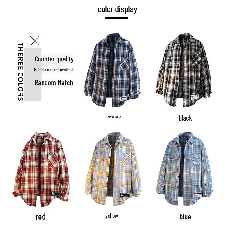 Men's Japanese Style Plaid Long-Sleeve Shirt