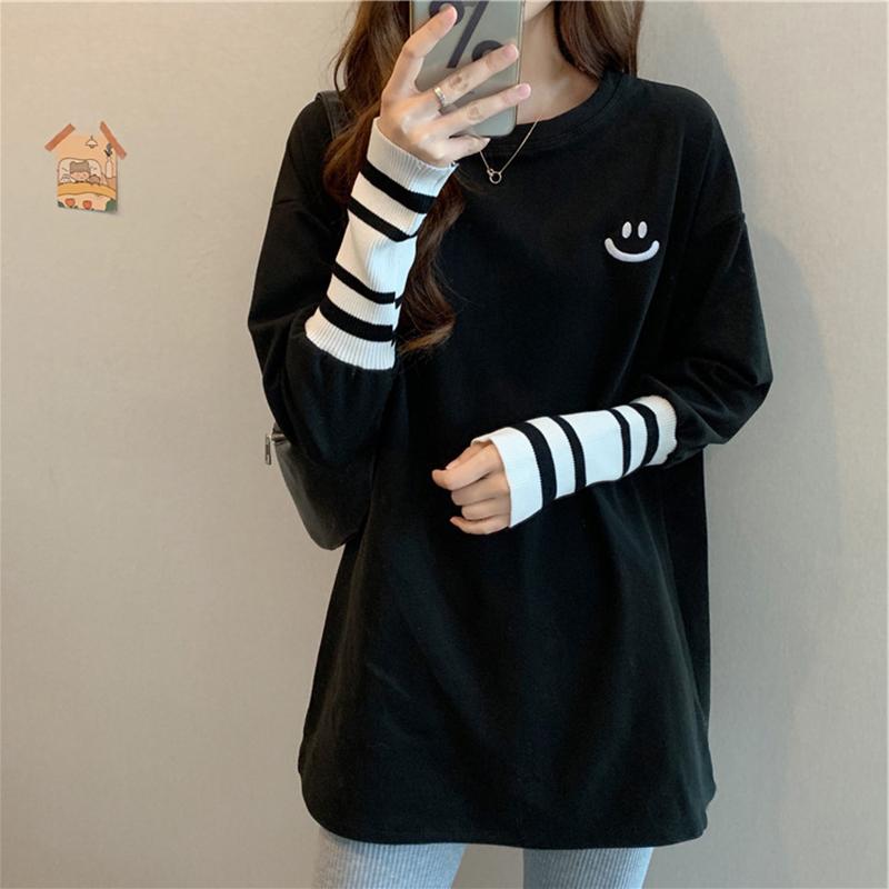 

Женская нижняя рубашка осенне-зимний топ средней длины со свободной футболкой с длинными рукавами