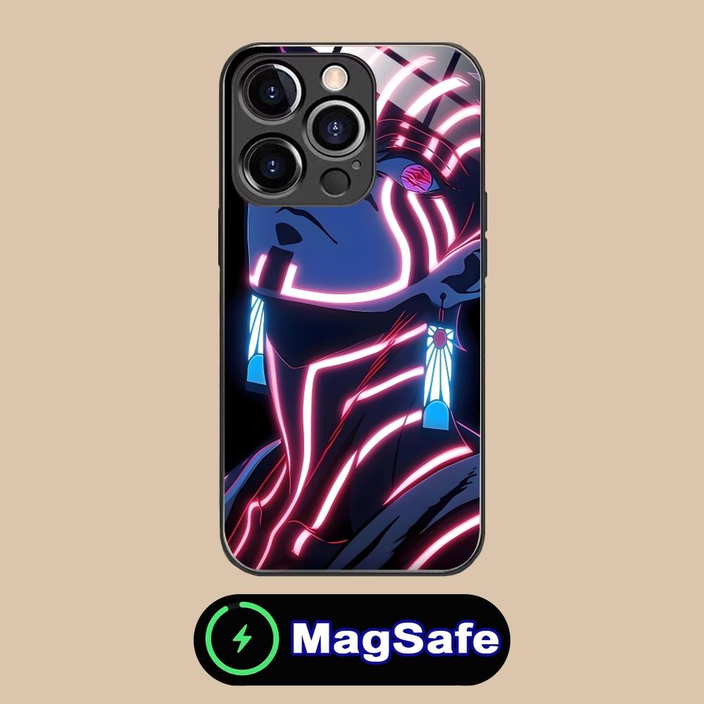 Demon Slayer Colored Neon Phone Case for iPhone 16 15 14 13 12 11 Pro Max Plus Mini MagSafe Wireless Charging Glass Phone Cover
