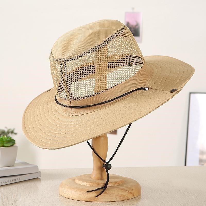 Men's Camo Mesh Sun Hat Wide Brim Breathable Bucket Hat UV Protection Outdoor Fishing Cap
