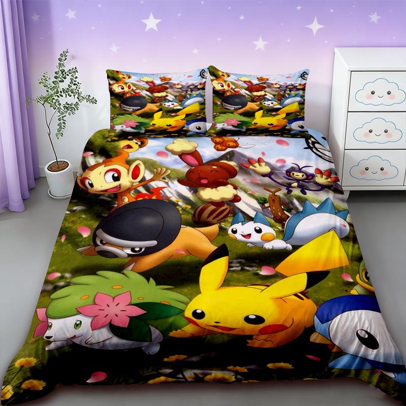 Pikachu Bedding Set Cartoon Anime Children Bedroom Quilt Cover Boy Girl Bedclothes Single Double King Duvet Cover Best Gifts