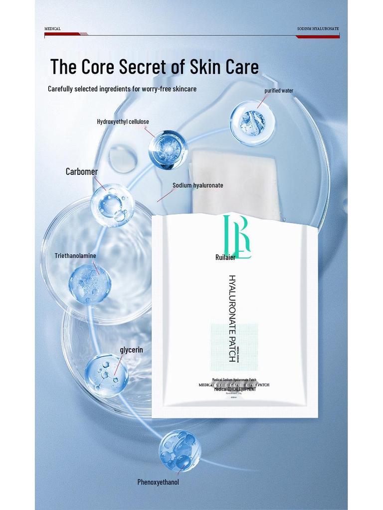 Sodium Hyaluronate Patch: Class II Medical Device for Sensitive Skin, Hydration, Moisturization, Cold Compress, and Postoperative Repair