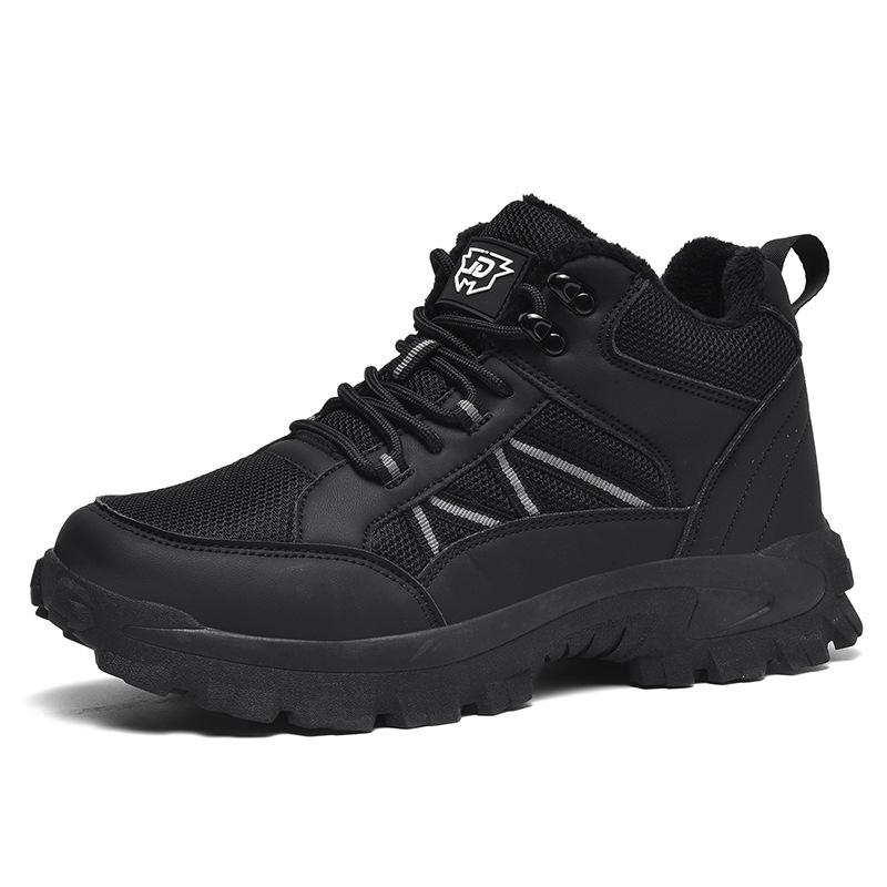 Zimowe Męskie Buty Średniej Wysokości Sznurowane Wytrzymałe Grubo Podeszwowe Bawełniane Buty Ciepłe Męskie Buty Outdoor Zagęszczone Buty Turystyczne Sneakersy Trekkingowe