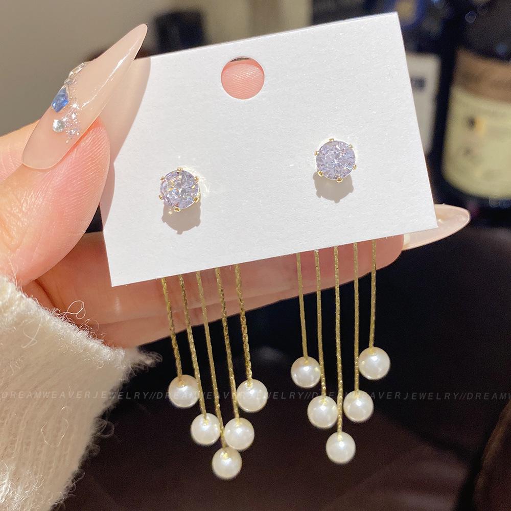 925 Sterling Silver Full Diamond Tassel Earrings – High-End European & American Style, Super Shiny, Luxurious Ear Jewelry for Women.