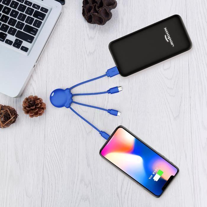 Câble octopus - xoopar - 1m - biodégradable - usb a/micro usb &amp; usb c &amp; lightning - bleu