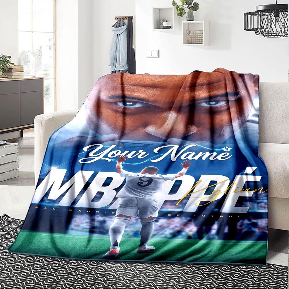 Mbappé Personalisierte Decke Geschenk Anpassbare Decke Weich & Gemütlich Vielseitig für Wohnzimmer Bett Büro Wohnzimmer Vier Jahreszeiten Universell