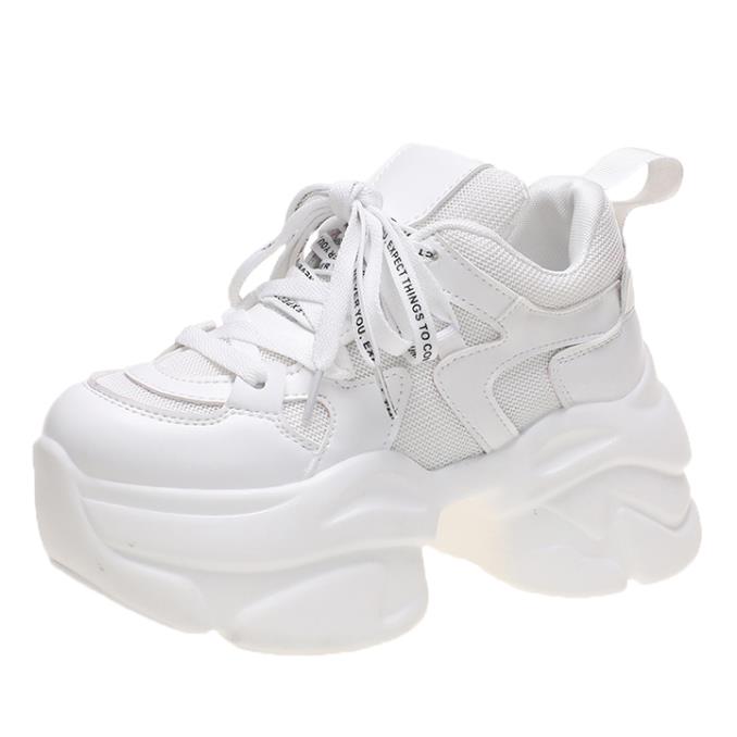 

Мода Мода Белая Сетка Вентилируемые Женские Кроссовки 8СМ Высокая Платформа Спортивная Обувь Новая Весна Толстая Подошва Женские Клинья Повседневная Обувь 34 белый