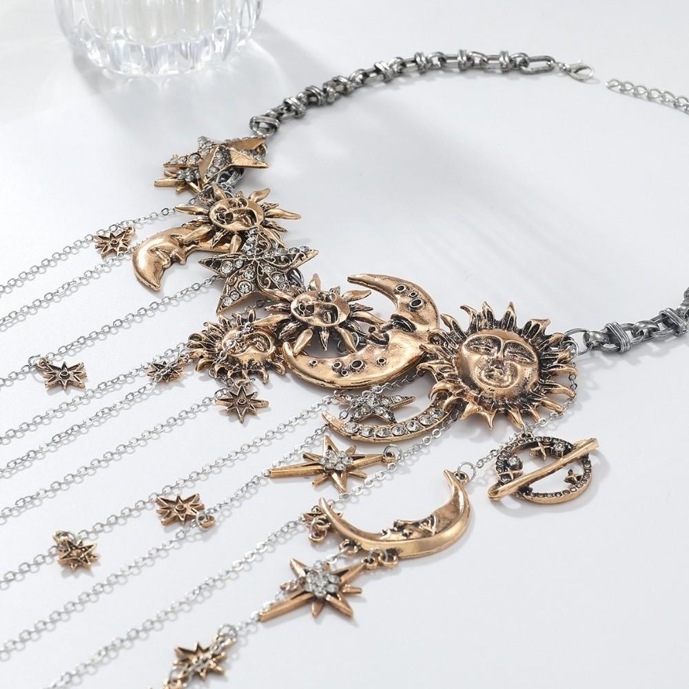 Náhrdelník s přívěskem slunce v boho stylu, vrstvený náhrdelník s přívěskem hvězdy, dámský náhrdelník, dámské šperky
