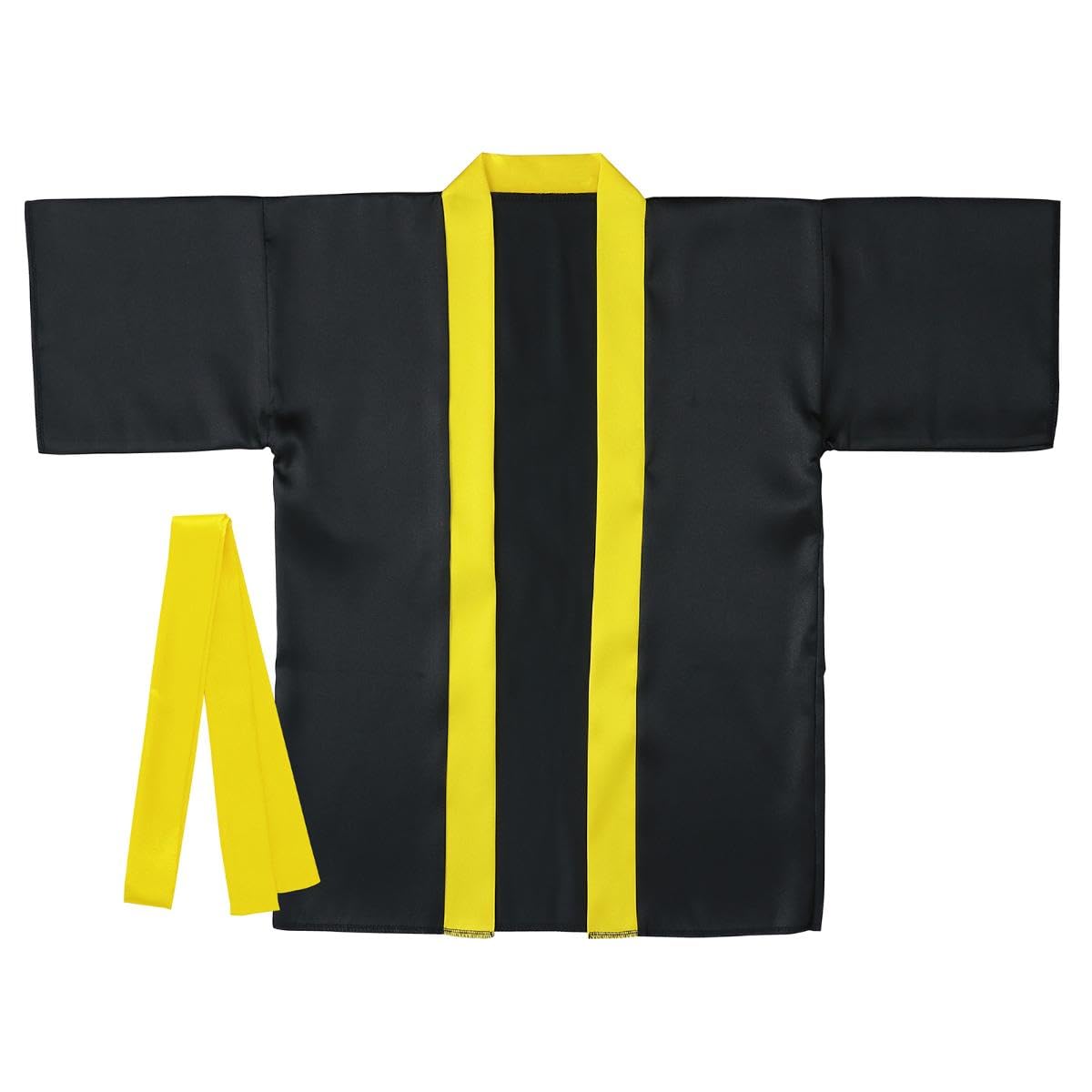 Artec Sports Day Happi Coat, Soft Satin Color, Black (Yellow Collar), Size Small, 18642