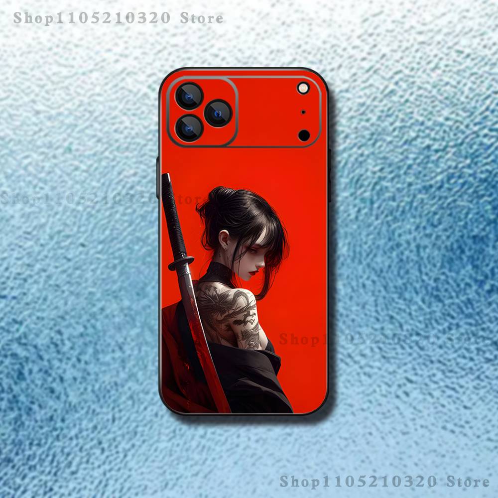 

Japanese Warrior Woman Cool Phone Case For iPhone 17,16,15,14,13,12,Pro,Max,Plus,E,SE4,Air,Mini Black Soft Box iPhone13PRO
