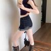 Spicy Girl Retro Deep Blue Cuffed Women's Denim Shorts - 2025 Summer Slim Fit