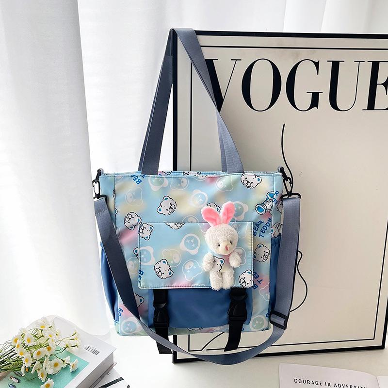 Student Tutoring Bag Harajuku Simple Printed Messenger Bag Student Shoulder Bag Portable Class Cartoon Tote Bag