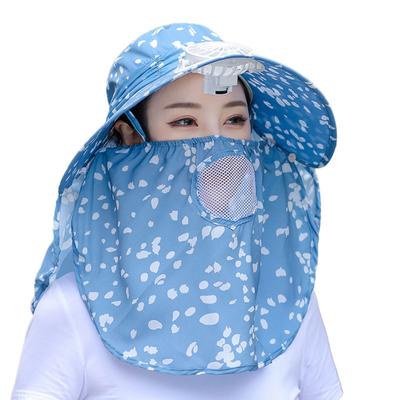 Damen Sommer Sonnenhut mit Gesichtsschutz Nackenklappe Mode Atmungsaktiv Sonnenschutz Fischerhüte Mit Ventilator