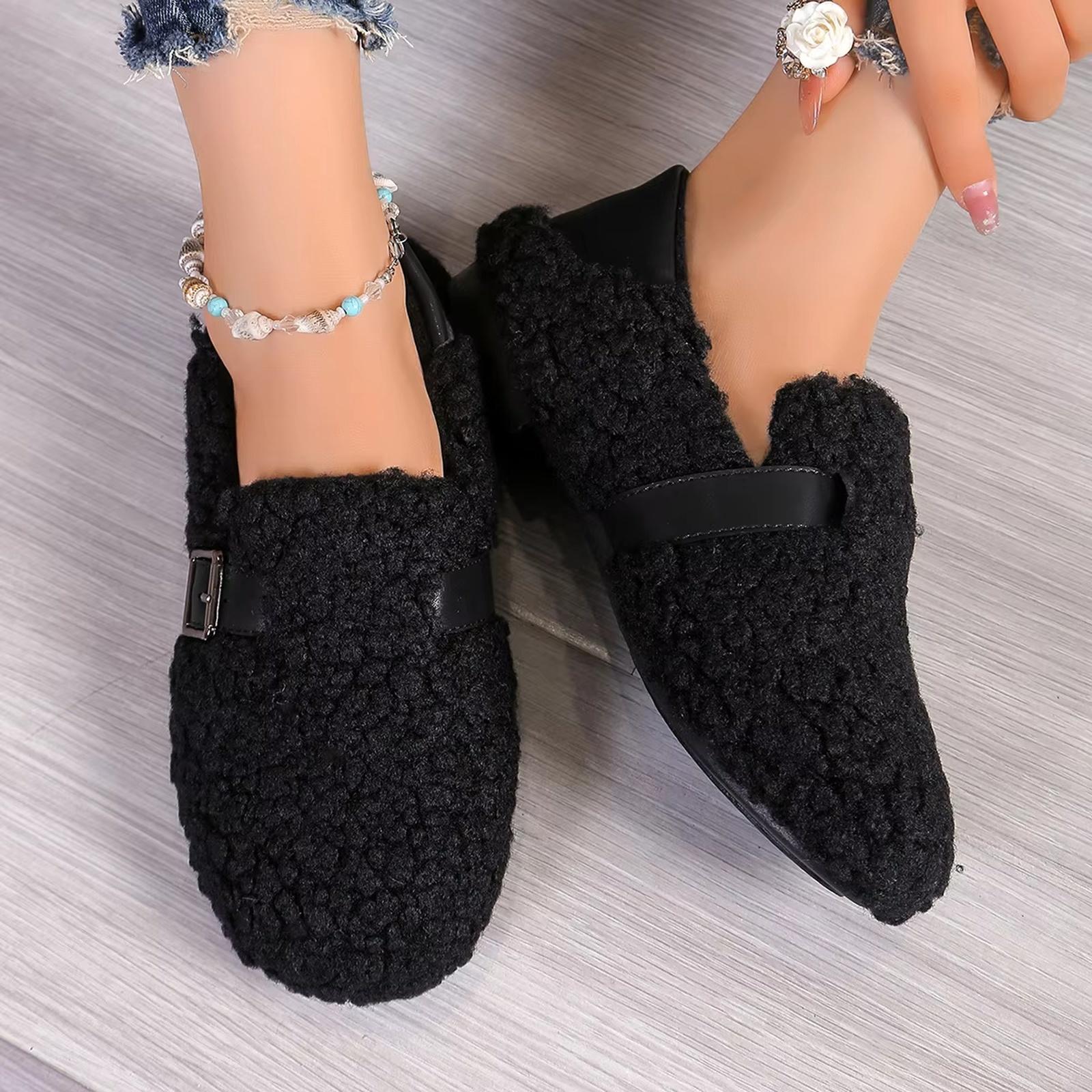 Custom Cross,Border Women s Low,Top Lamb Wool Warm Loafer Slippers Indoor Outdoor 37 чёрный