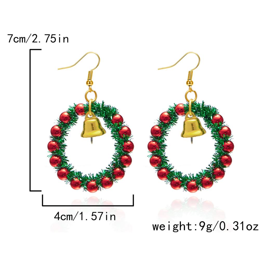 Creative Green Color Xmas Garland Bow Bell Pendant Earrings for Women Fashion Christmas Tree Earrings New Year Ear Jewelry Gift