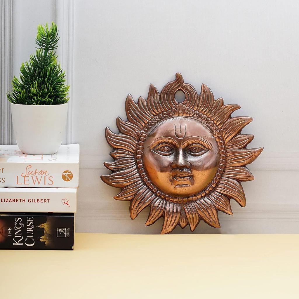 Decorative Sun Face Idol Wall Hanging, Vastu Items For Home For Good Luck Metal Surya Statue For Positivity, Copper 2