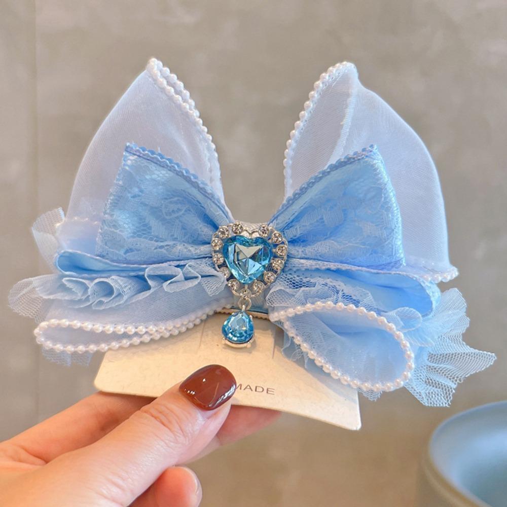 New Big Blue Bows Princess Pompom Hairpins Long Ribbon Girl School Hairgrips Hair Clip Headwear Gift Duckbill Clip For Children