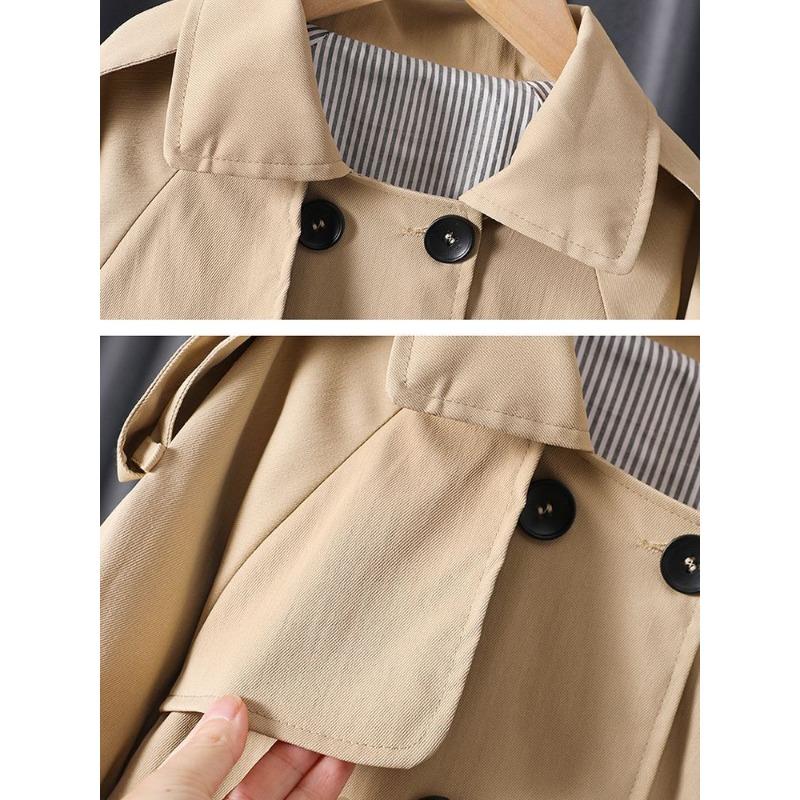 Girls' Windbreaker Spring Children's Mid-length Solid Color Waist Lapel Jacket Fashion British Style Coat