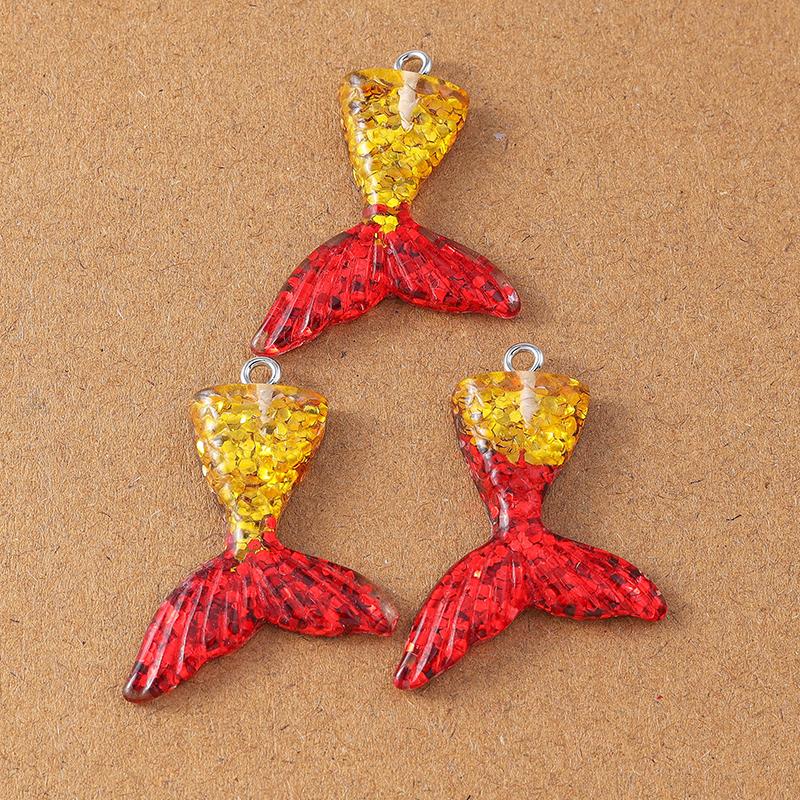 10pcs 36*23mm Resin Glittery Mermaid Tail Charms Pendants for Jewelry Making Necklace Earrings Bracelet DIY Accessories Supplies
