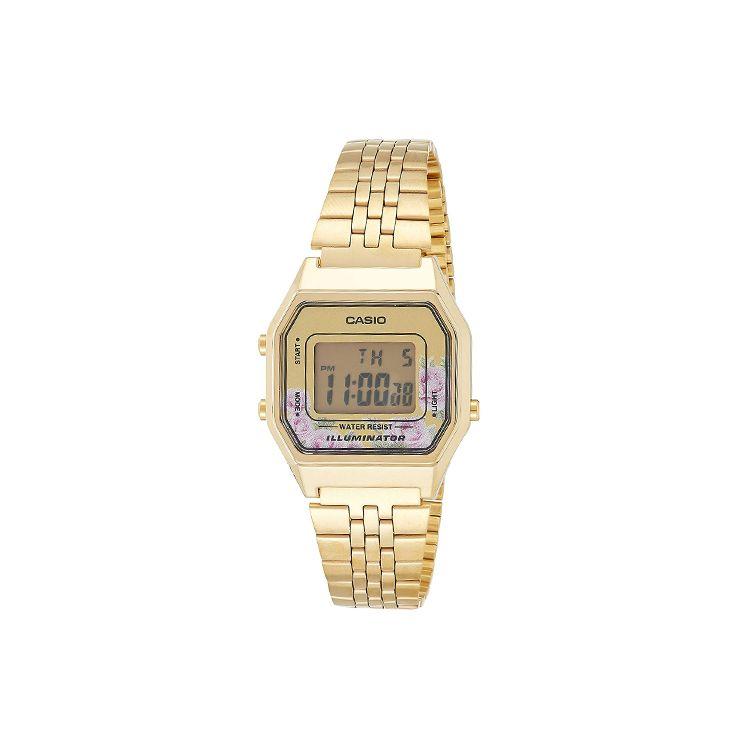 

Casio Youth Series Metal Square Business Retro LCD Display Quartz Movement Stainless Steel Strap Women Watches Gold LA680WGA-4C Amber Watch Dial