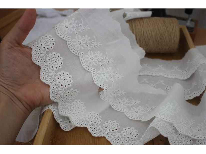 Reine Baumwolle mit Stickerei und Spitzenbesatz für DIY-Puppen und Kinderkleidung